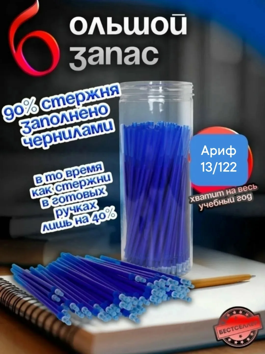Синие стержни пиши стирай 0.5мм, 60 штук 2 ручки пиши-стирай стиралка в тубусе — фото 2