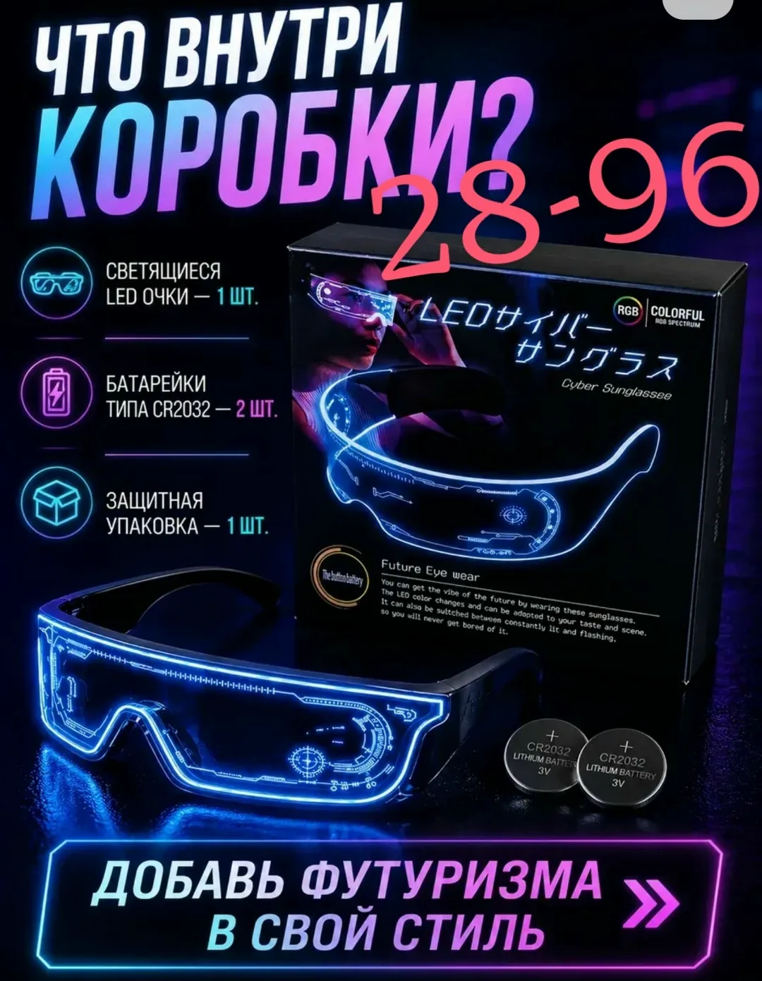 Светодиодные карнавальные очки с разноцветной подсветкой представляют собой универсальный праздничный аксессуар для взро — фото 1