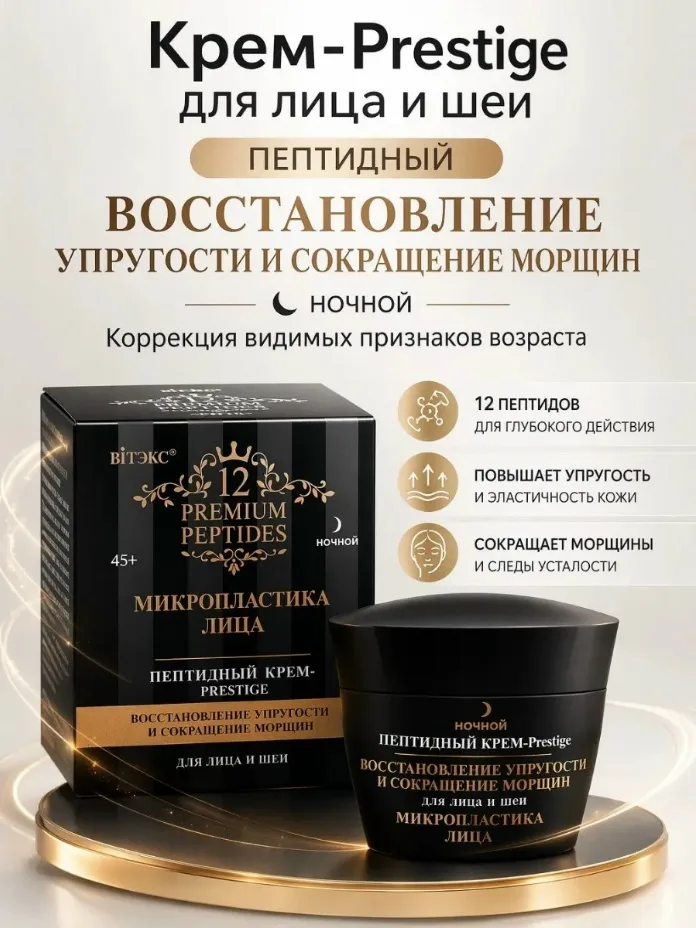 Пептидный Крем-Prestige для лица и шеи ВОССТАНОВЛЕНИЕ УПРУГОСТИ И СОКРАЩЕНИЕ МОРЩИН ночной