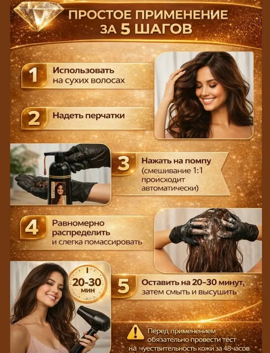 Шампунь для коричневых волос, закрашивает седину — фото 1