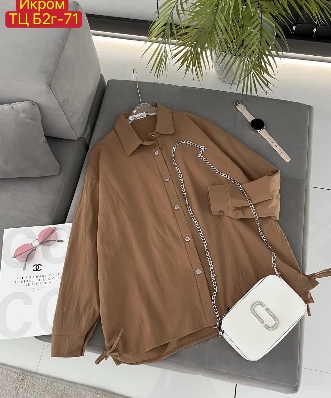 Рубашка Oversize из хлопка и льна — фото 8