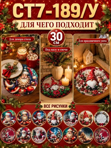 Яркий новогодний круглый коврик — фото 1