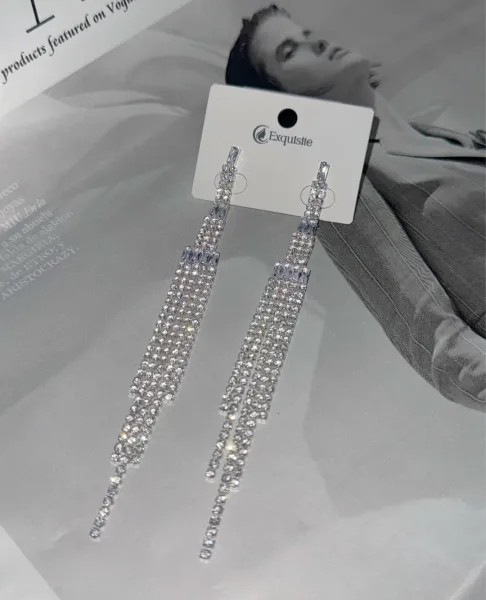 Серьги вечерние с камнями Серый — фото 11