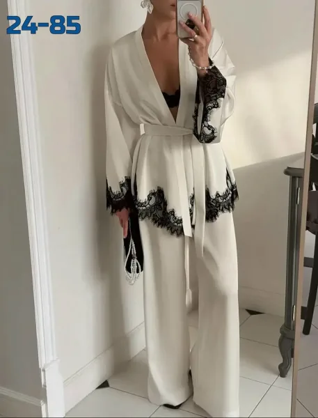 Элегантный костюм из роскошного шёлка Armani с изысканным кружевом Белый — фото 2