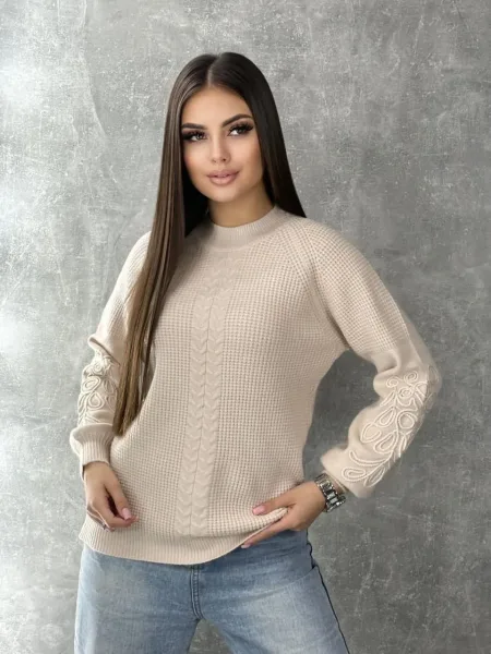 Однотонный трикотажный свитер из смесовой ткани с кашемиром, подходит по — фото 4