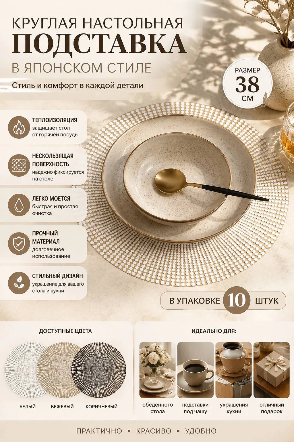 Салфетка-подставка для сервировки стола в японском минималистичном дизайне — фото 1