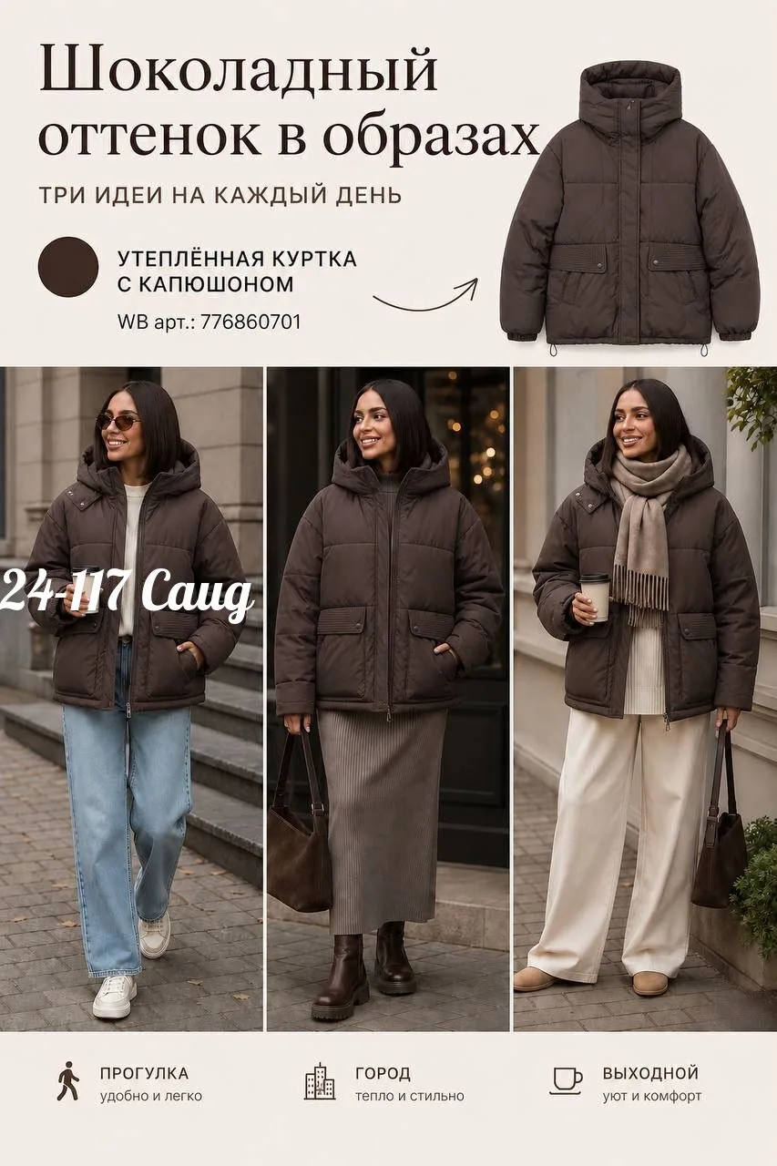 Утеплённая куртка шоколадного оттенка — фото 3