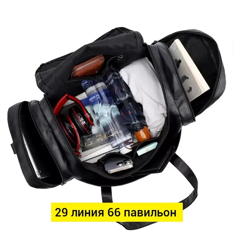 Спортивная сумка из эко-кожи с множеством карманов — фото 9