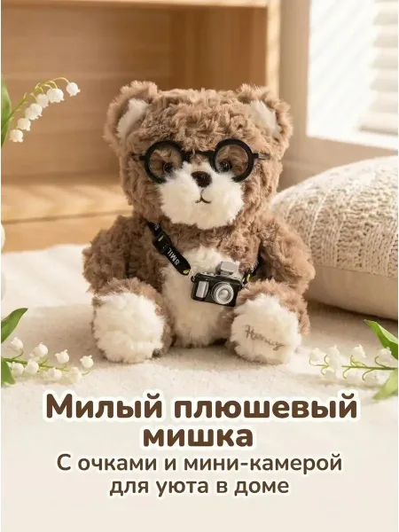 Мягкая игрушка медвед с очками и камера Маленкий — фото 2