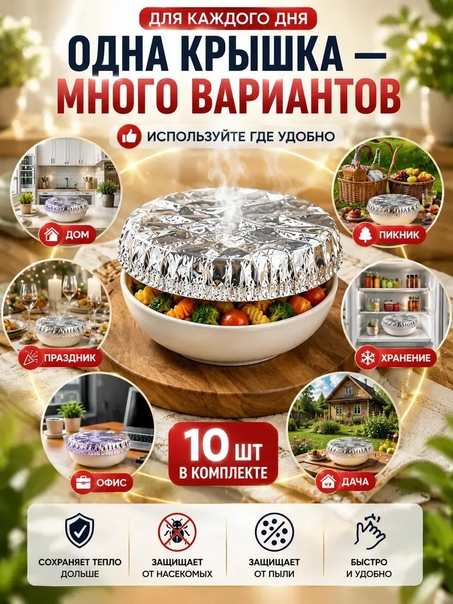 Фольгированная одноразовая крышка с эластичной кромкой для временного накрывания посуды Серый — фото 6