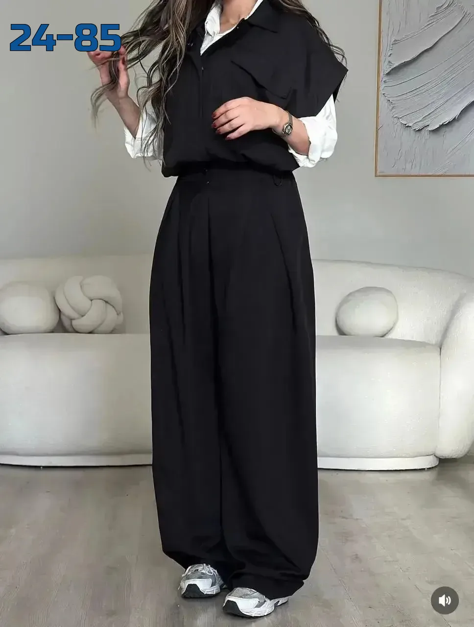 Жилет на молнии свободные брюки базовая футболка идеальный комплект на каждый день Синий — фото 6
