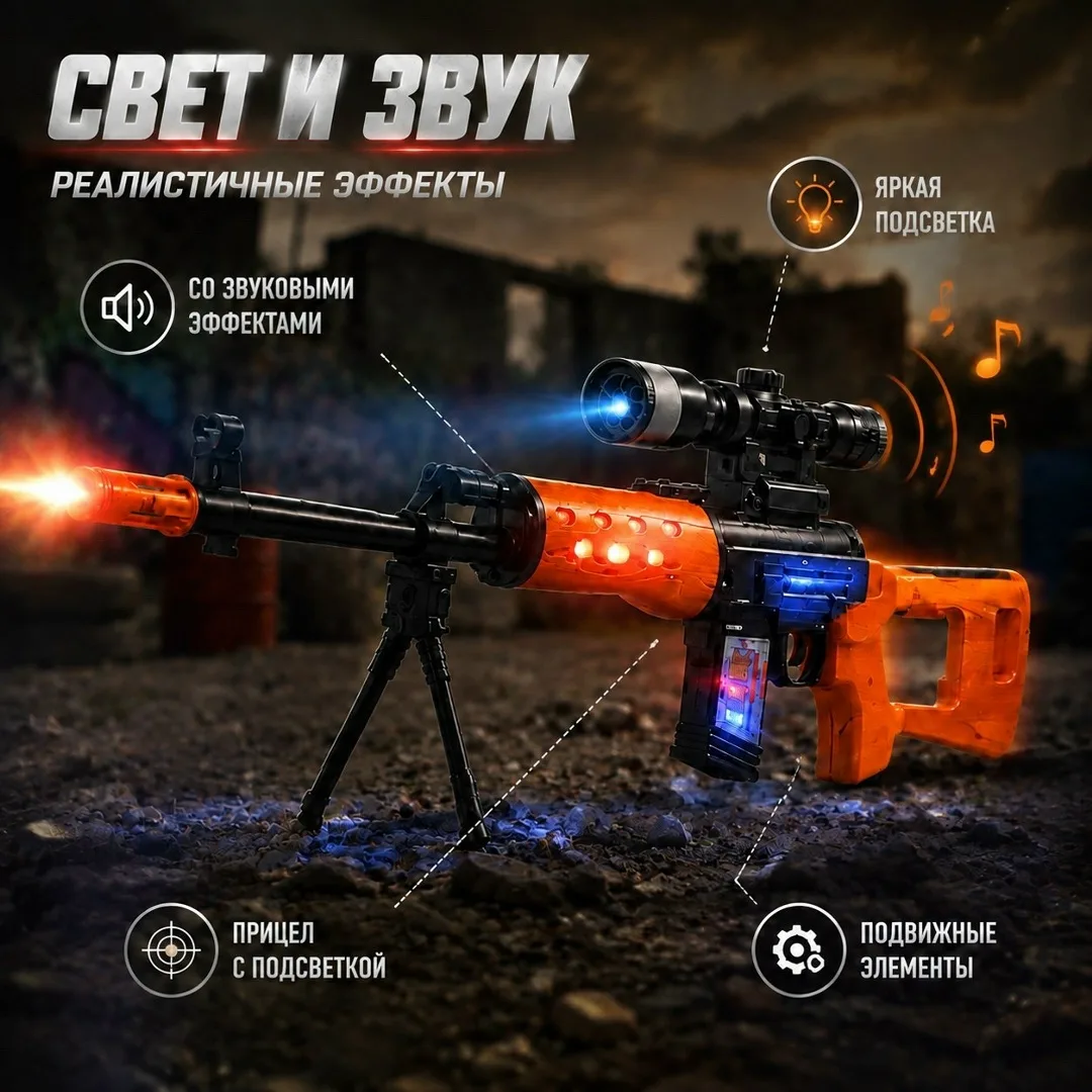 Игрушечная автомат-винтовка светозвуковая на батарейках — фото 1