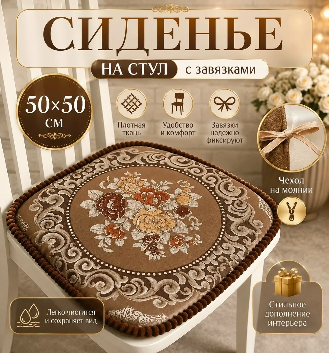 Подушка-сидушка на стул с завязками 300 — фото 3