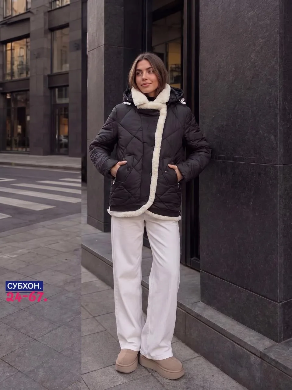 Женская куртка с подкладкой и карманами на копюшоне — фото 9