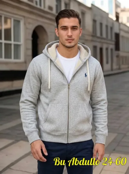 Мужской худи из флиса, 3 цвета: белый, серый, чёрный — фото 3