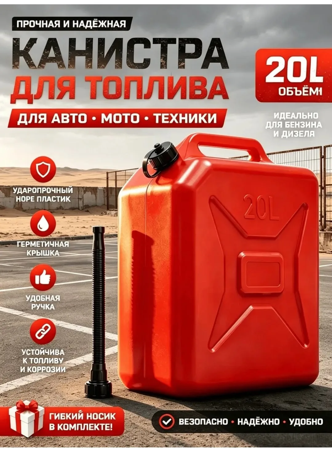 Пластиковая канистра объёмом с герметичной крышкой — фото 1