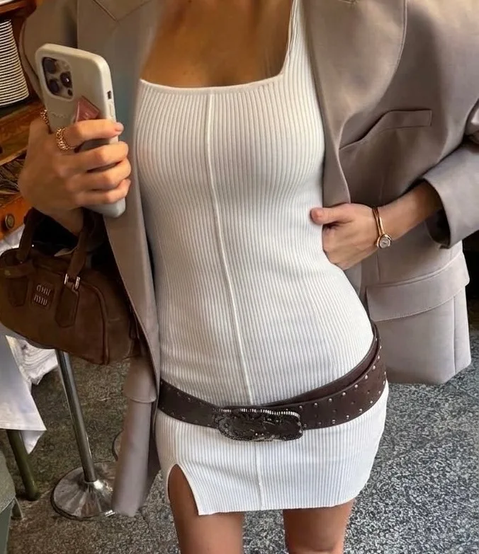 Платье с разрезом из ткани лапша — фото 3