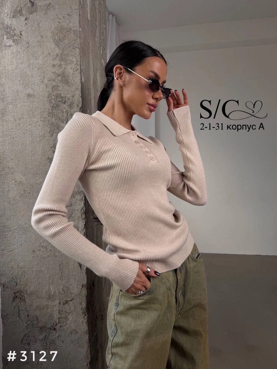Свитер поло из смесового полотна с шерстью и хлопком — фото 7
