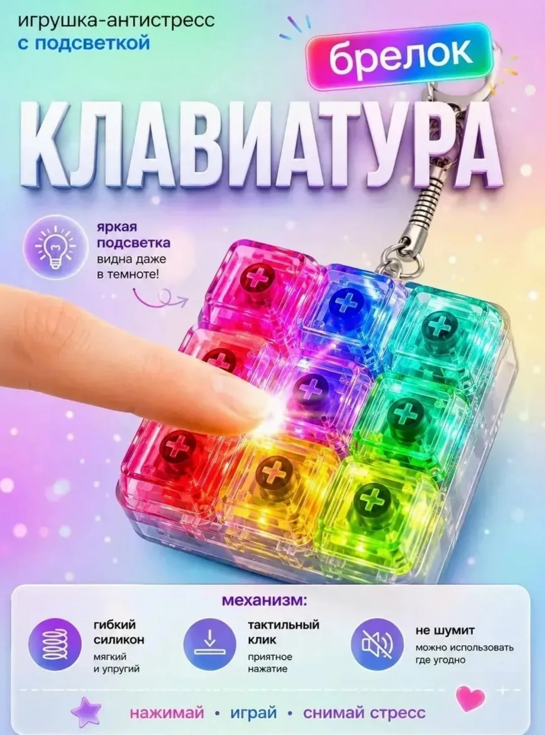 Антистресс клавиатура с подсветкой кейкап 9 кнопки — фото 4