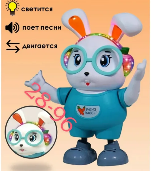 Интерактивная детская игрушка танцующий кролик со светом и звуком синий — фото 4