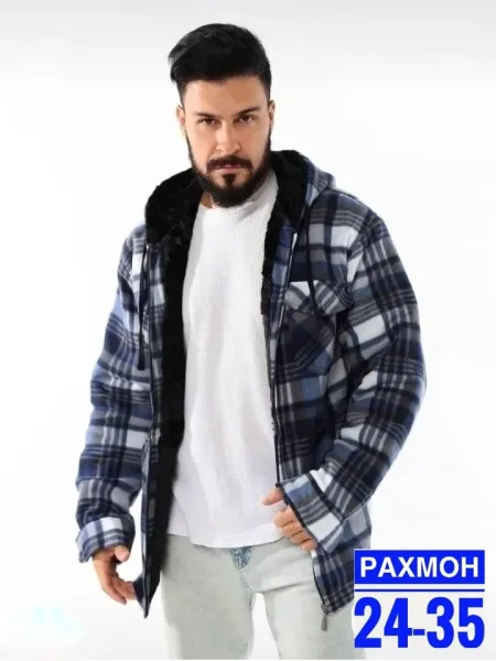 Рубашка в клетку с фланелью и мягким мехом — фото 1