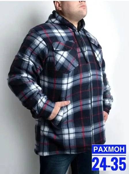 Рубашка в клетку с фланелью и мягким мехом — фото 2