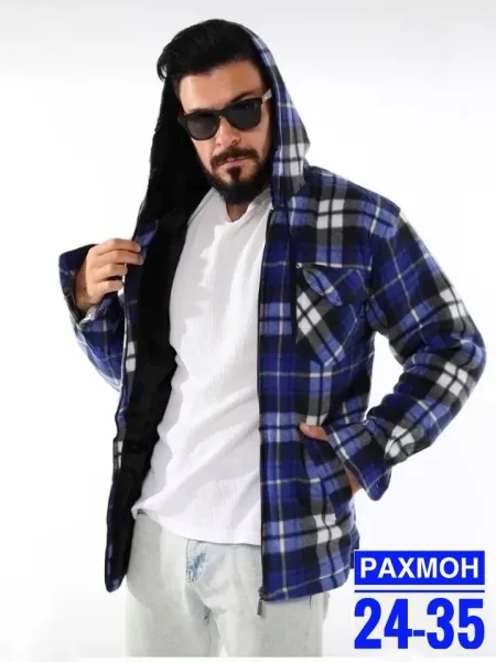 Рубашка в клетку с фланелью и мягким мехом — фото 6