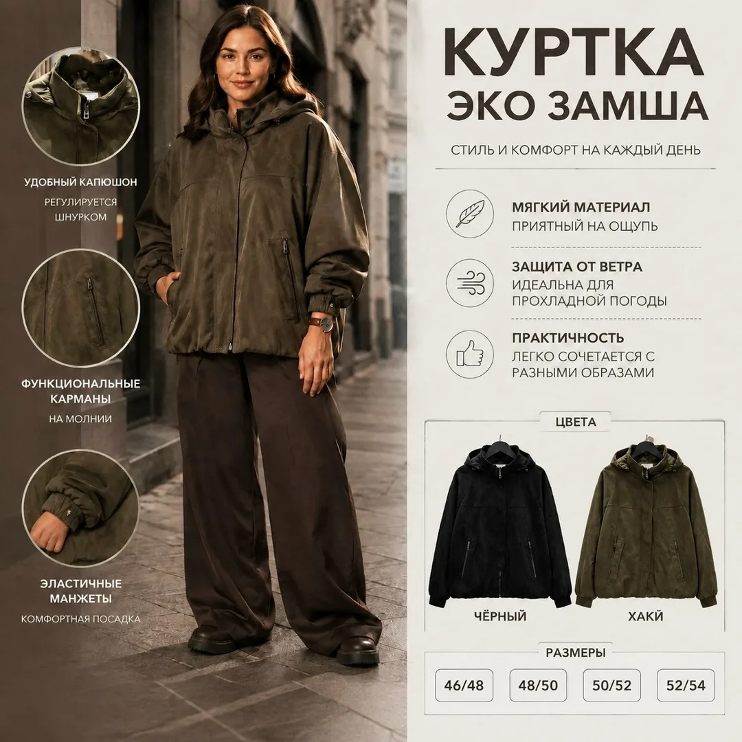 Куртка на тонком утеплении экозамша — фото 1