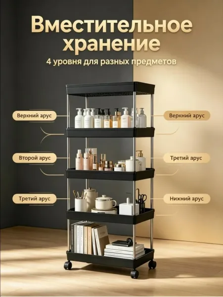 Напольная полка для ванной комнаты или туалета удобное решение для хранения мелочей, бытовой химии и косметики. 4 прочны — фото 3