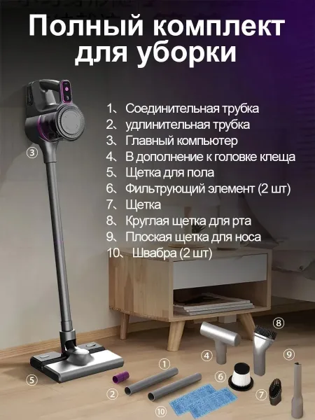 Беспроводной пылесос для сухой и влажной уборки — фото 1