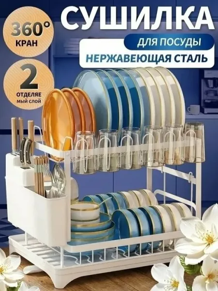 Сушилка для посуды настольная с поддоном и сливом Чёрный — фото 7
