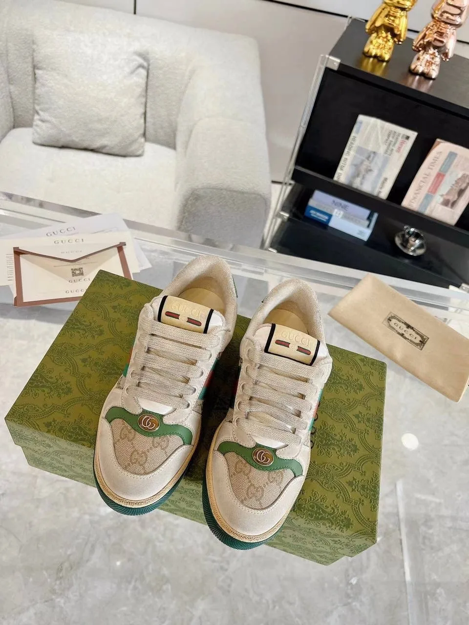 Кеды Gucci в винтажной эстетике с эффектом натурального старения — фото 7