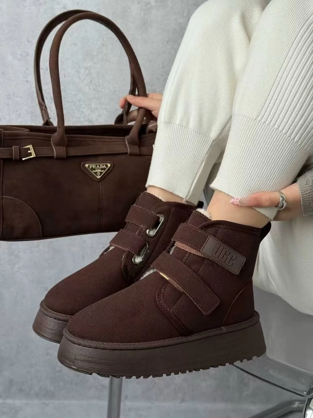 Дутики женские UGG ПЛАТФОРМЕ НА ЗИМУ, сетка — фото 3