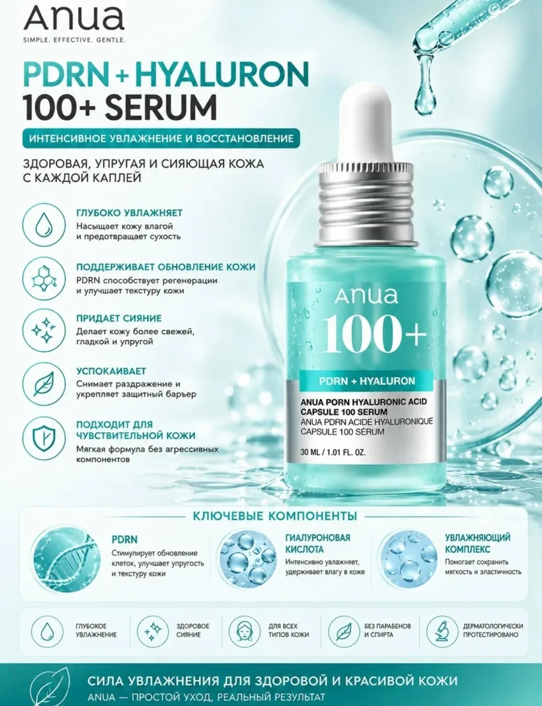 Anua Pdrn Hyaluronic Acid Сыворотка с ПДРН для сияния кожи — фото 2
