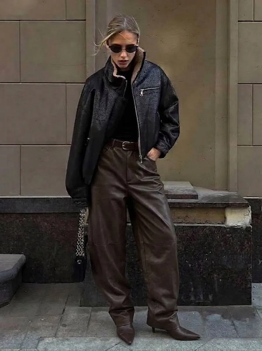 Брюки baggy из мягкой экокожи высокого качества — фото 8