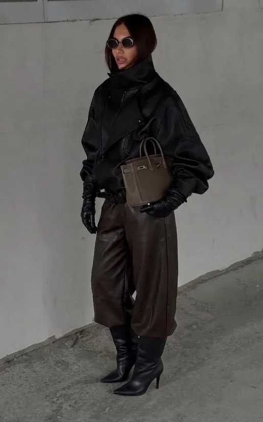 Брюки baggy из мягкой экокожи высокого качества — фото 9