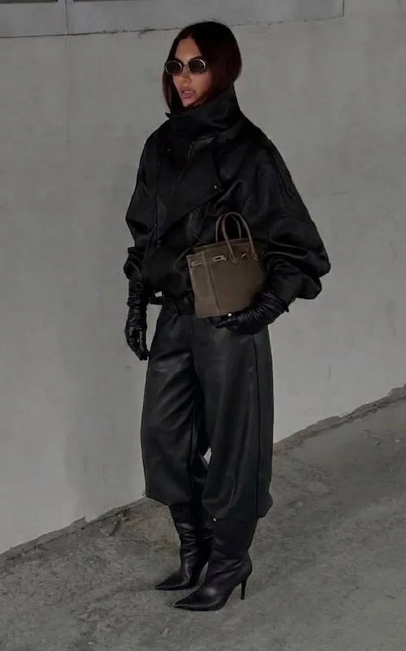 Брюки baggy из мягкой экокожи высокого качества — фото 12