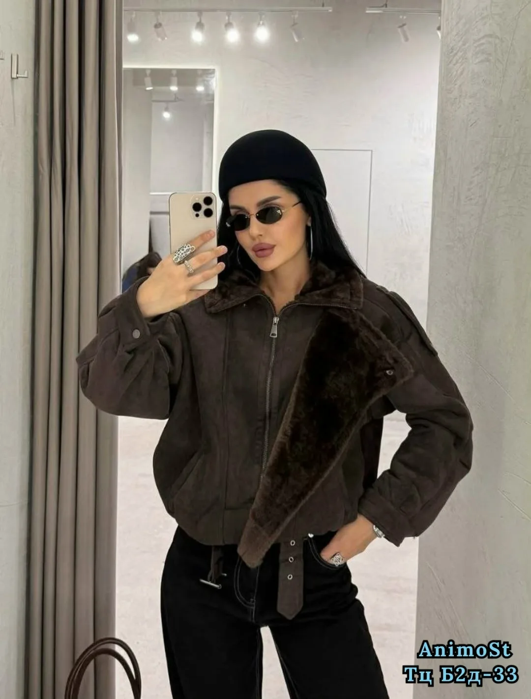 Дубленка из искусственного меха, коричневая, S/M/L/48 — фото 2