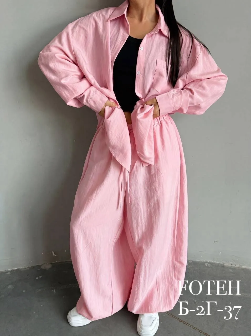 Свободный летний костюм из легкого льна: рубашка oversize — фото 2