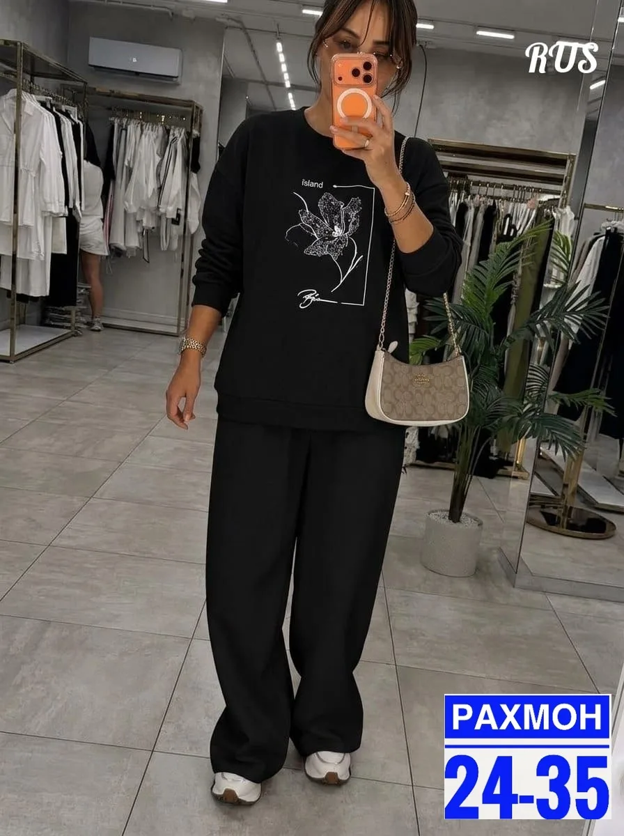 Костюм-двойка из плотной двухнитки с свободной посадкой — фото 3