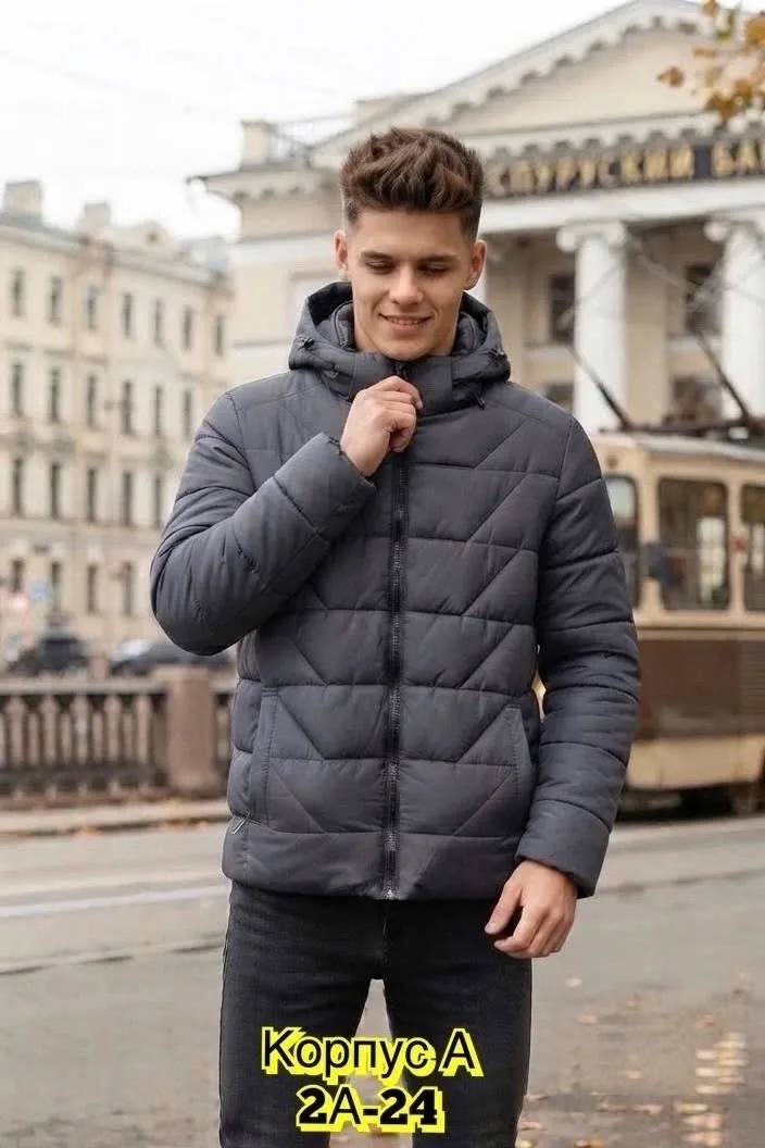 Куртка для мужчин из холлофайбера с подкладкой из синтепона синяя — фото 4