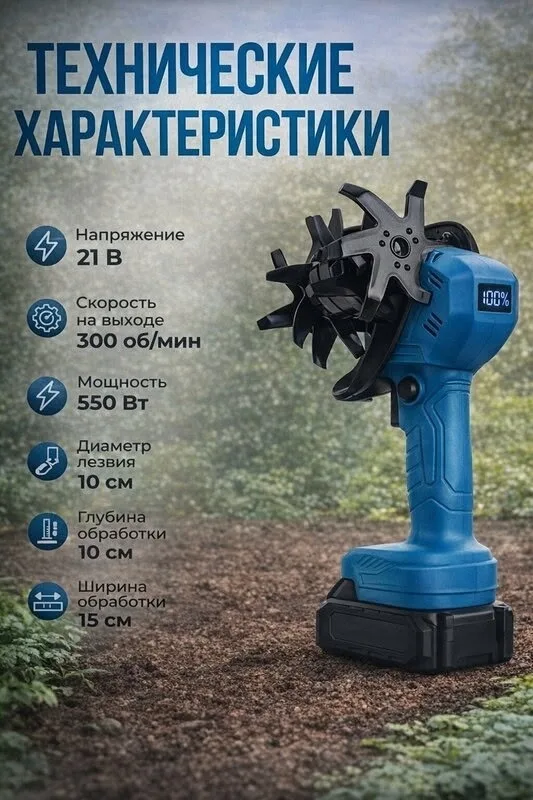 Ручной мини-культиватор, электротяпка, несамоходная, аккумуляторная — фото 6