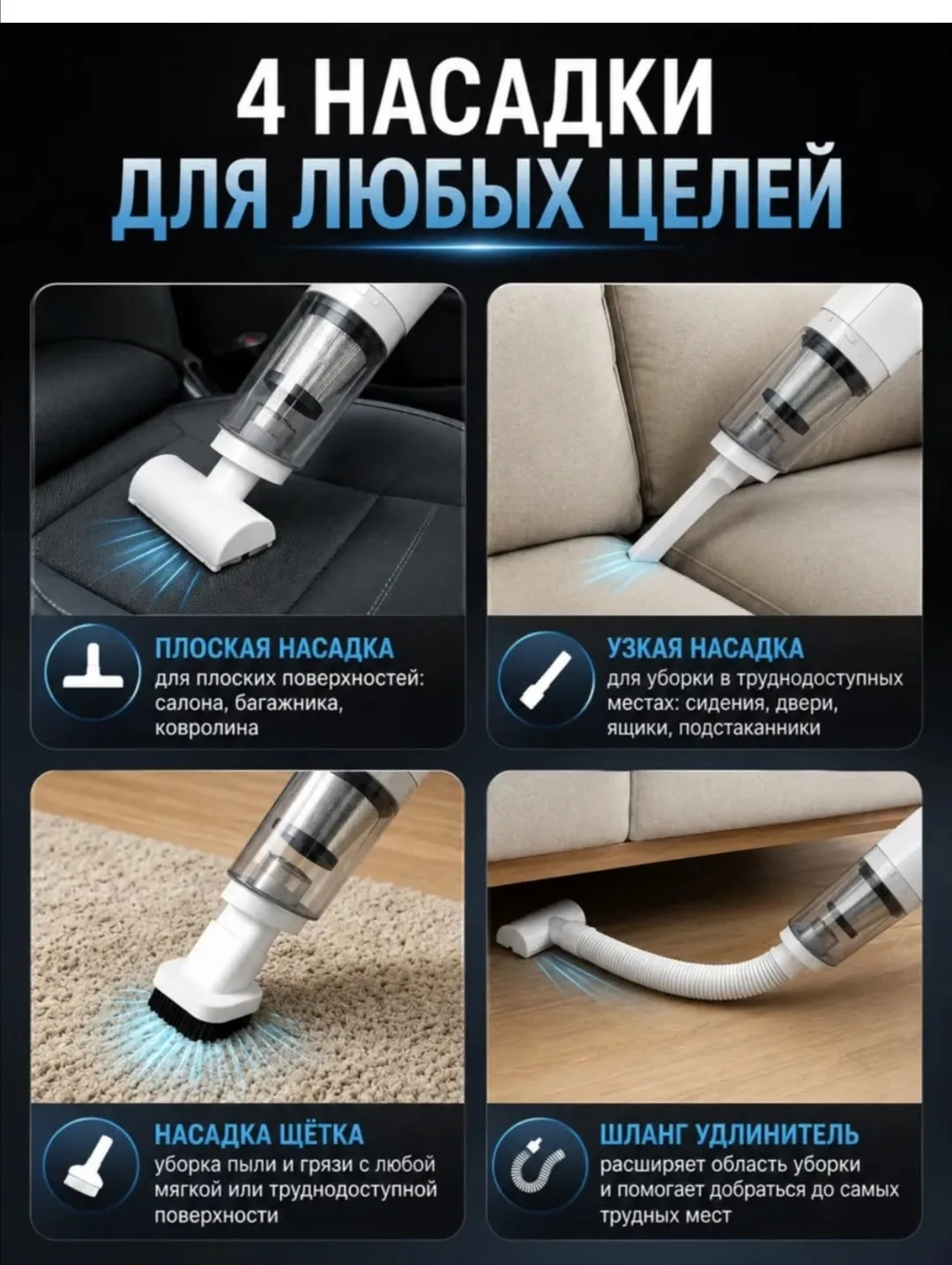 Компактный автомобильный пылесос с мощным всасыванием — фото 6