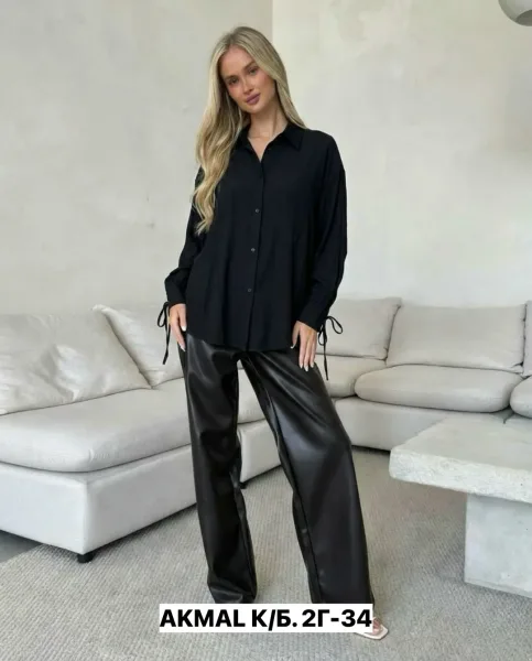 Женская рубашка с длинным рукавом из жатой хлопковой марлевки — фото 2
