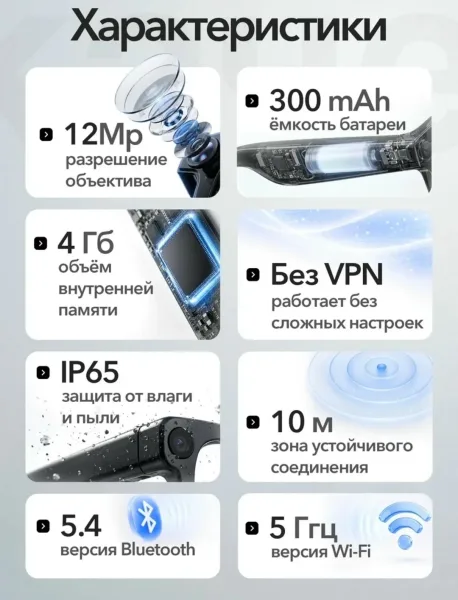 Данные умные очки с камерой видеонаблюдения smart glasses ai для операторов, блогеров и путешественников оснащены мощней — фото 5