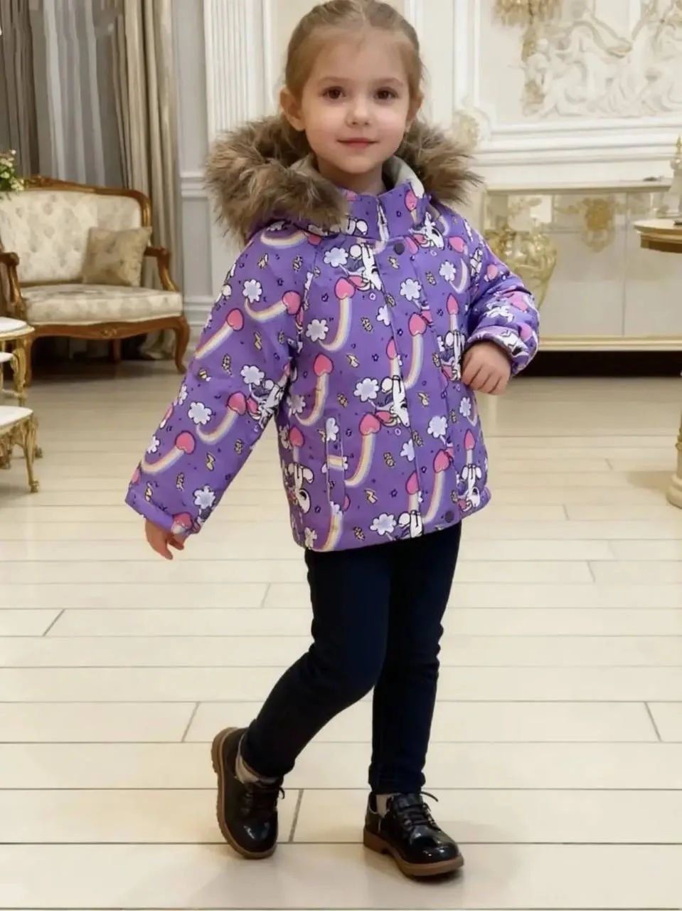 Детские куртки зимние сирень сиреневая пони единорожка радуга — фото 1