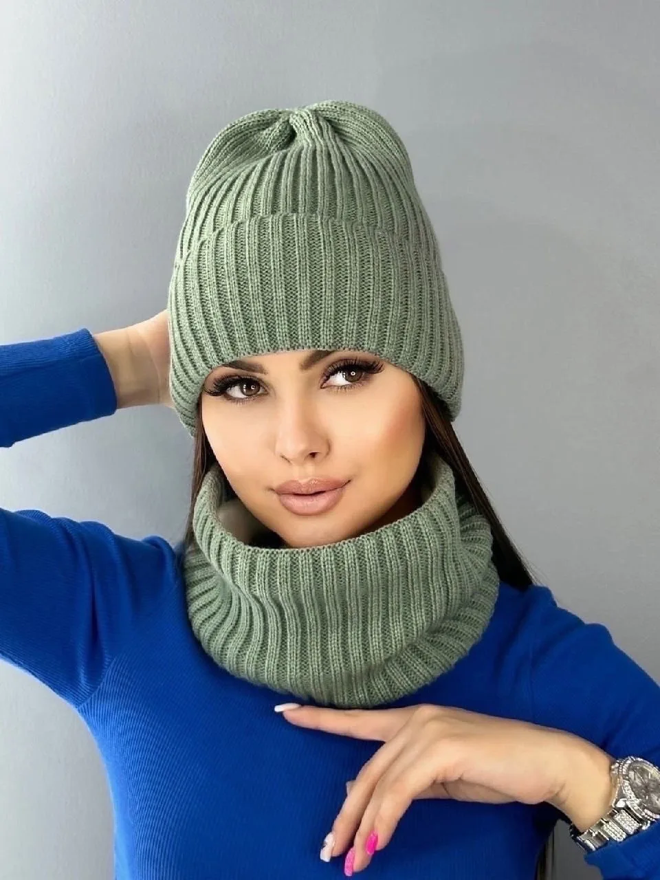Шапка+снуд женские, шерсть и акрил — фото 6