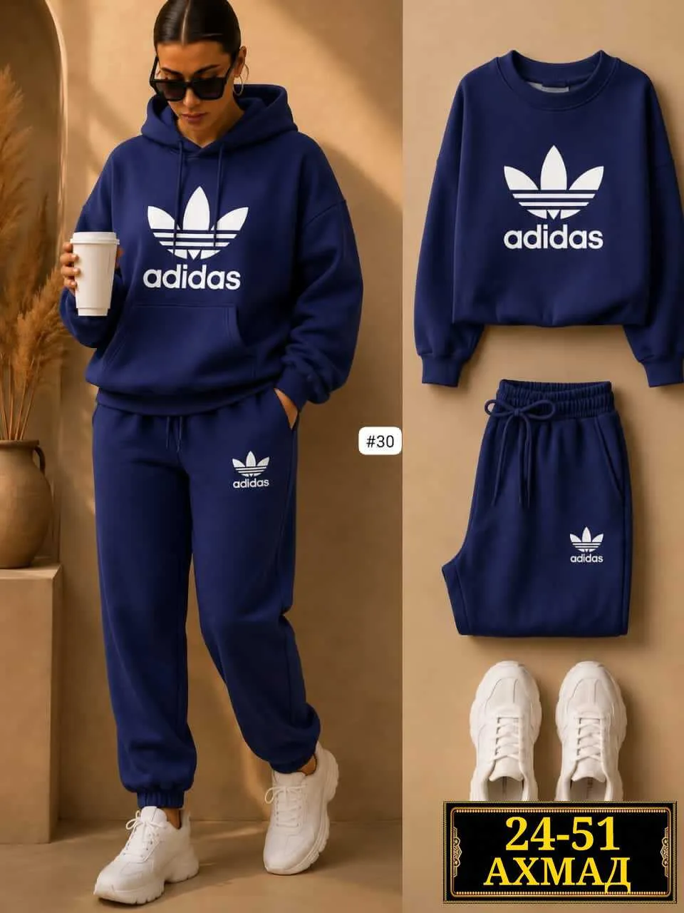 Женский спортивный костюм Adidas Original, флис Синий — фото 3