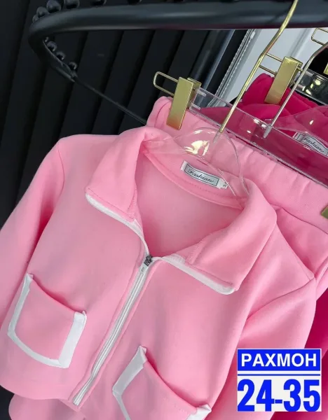 Костюм для девочки из трёхнитки на флисе Красный — фото 2