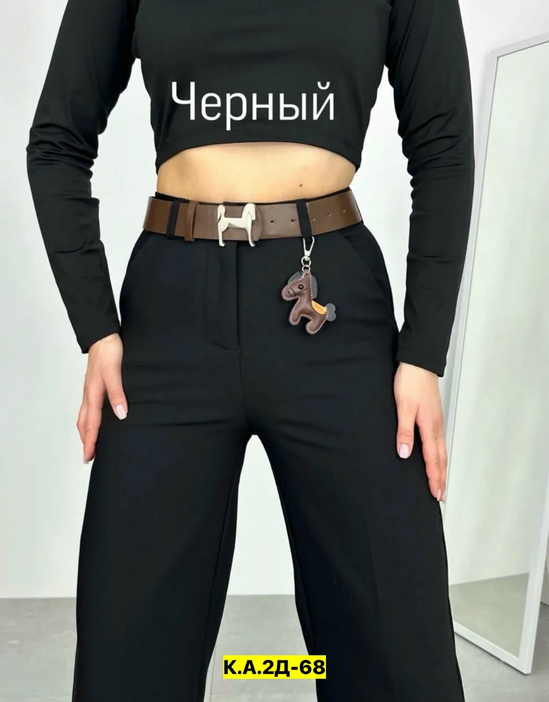 Брюки, ткань, прямые, на резинке, высокая посадка — фото 2